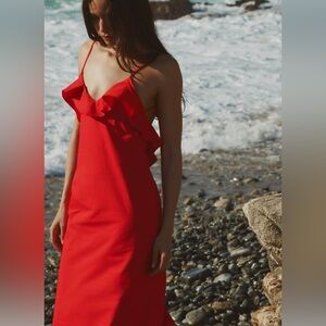 Zara Ruffled Gabardine midi dress